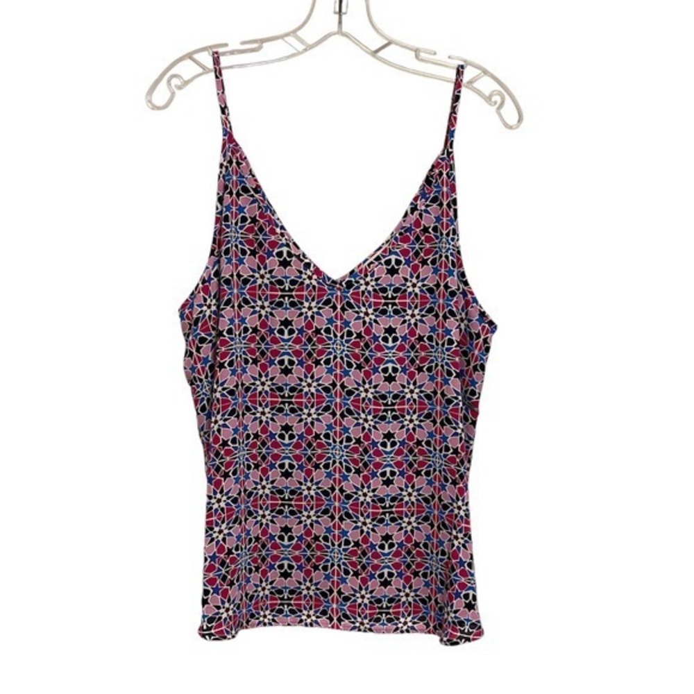 Loft Geometric Star Print Camisole V-Neck Tank Top Pink Blue Navy Large NEW
